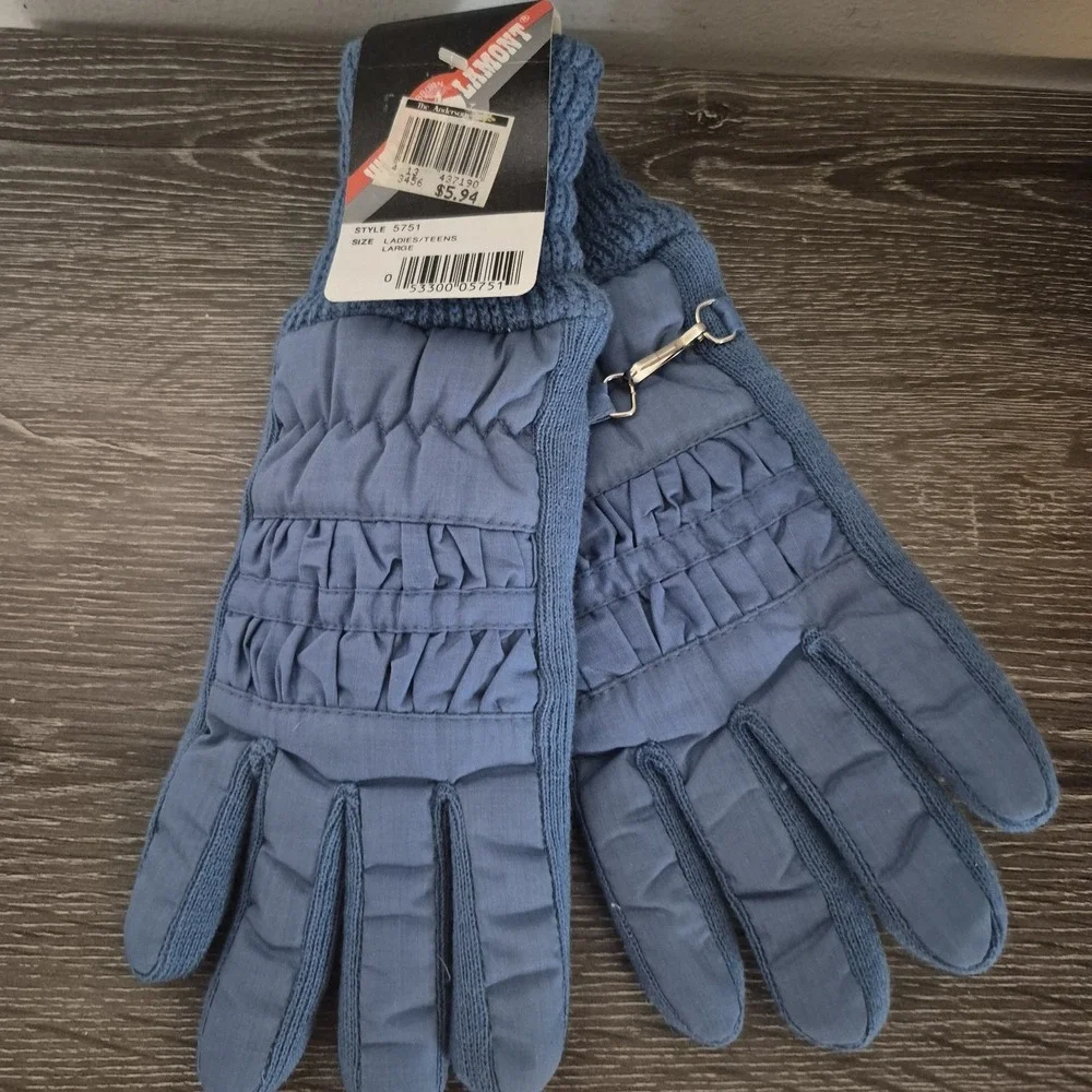 Womens Large Vintage Wells Lamont Blue Winter Gloves Style 5751 NOS